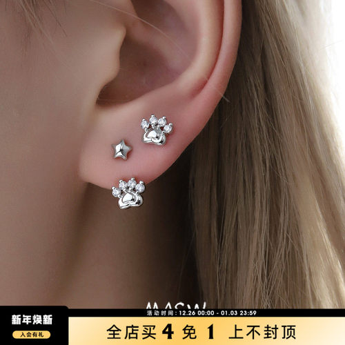 MASW麻秀原创精致可爱猫爪耳钉