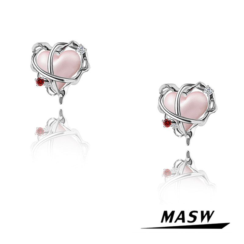 MASW麻秀原创设计爱恋系列粉色爱心耳钉女高级感气质S925银针耳饰