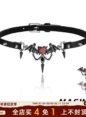 MASW麻秀设计choker朋克暗黑辣妹皮质项链甜酷恶魔翅膀锁骨链项圈