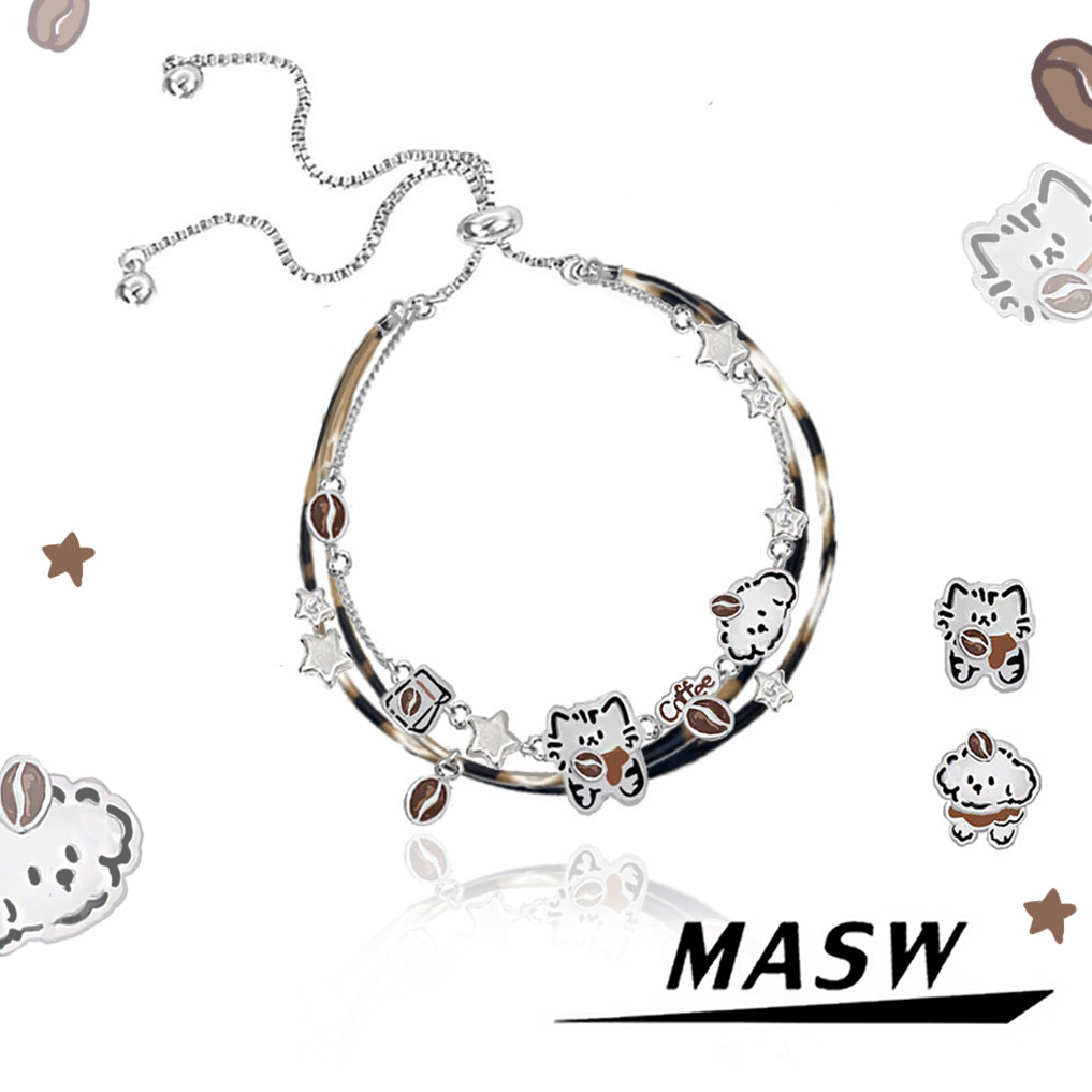 MASW麻秀原创设计可爱宠物心语系列可爱小猫手链复古卡通涂鸦手绳