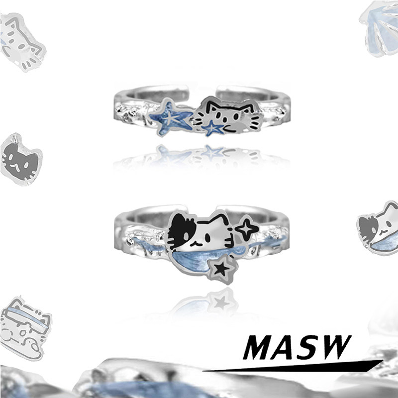 MASW麻秀原创设计可爱宠物心语闺蜜戒指甜美卡通猫猫食指戒礼物