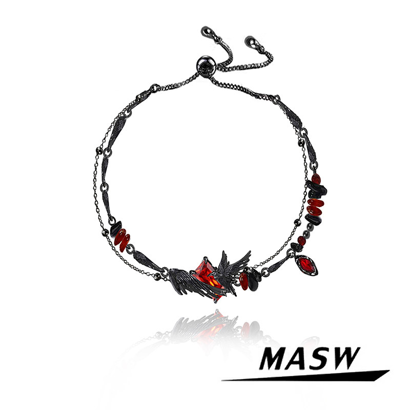 MASW麻秀原创设计荆棘系列创意暗黑乌鸦手链潮酷辣妹红色锆石手饰