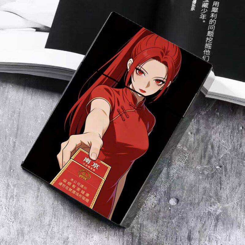 美女中华荷花收藏镭射卡片盒香烟盒按压自动弹盖可装20支粗烟盒礼