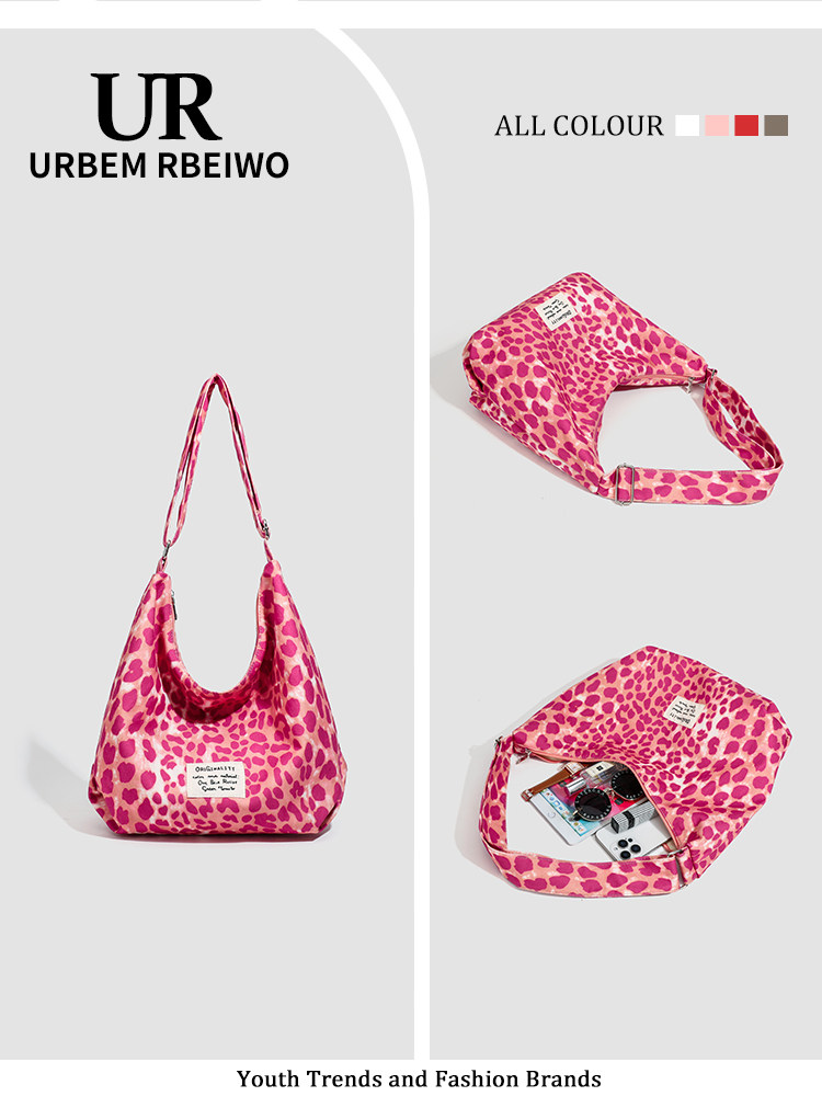 UR Women's Bag Korean Dongdaemun Niche Pink Leopard Print Tote Bag Large Capacity Hobo Shoulder Crossbody Bag - Thumbnail 4