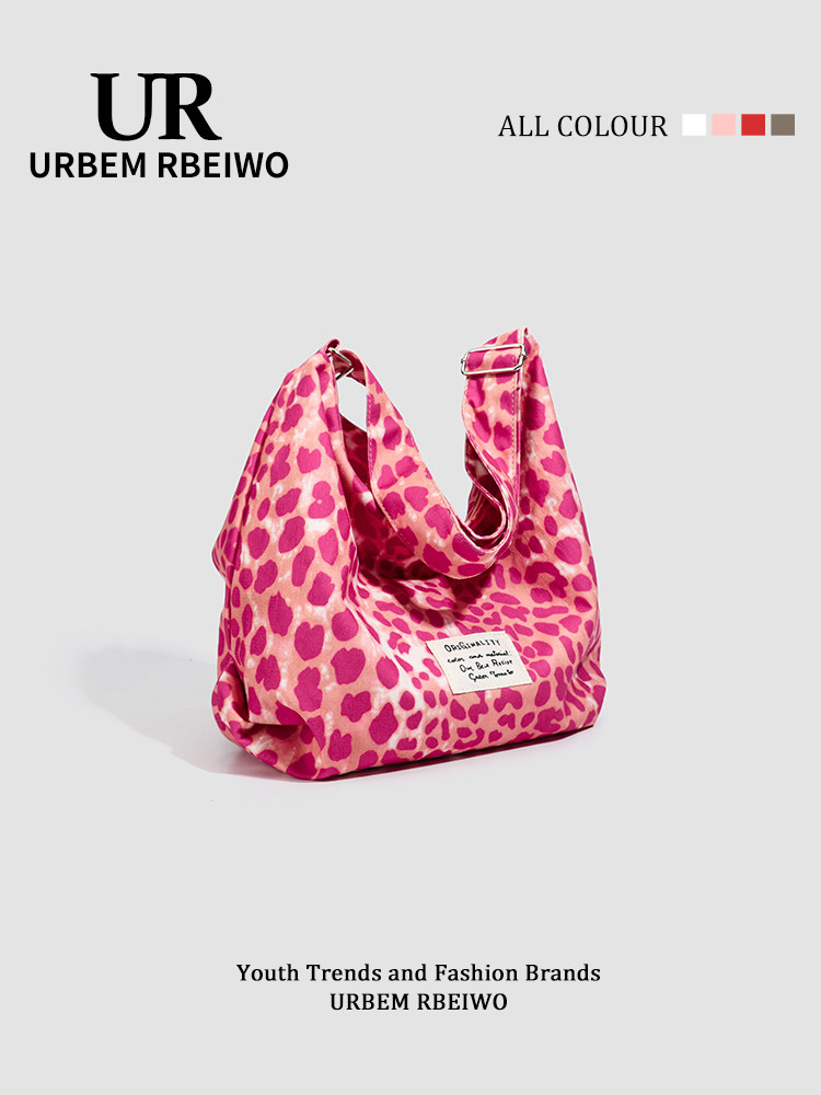 UR Women's Bag Korean Dongdaemun Niche Pink Leopard Print Tote Bag Large Capacity Hobo Shoulder Crossbody Bag - Thumbnail 6