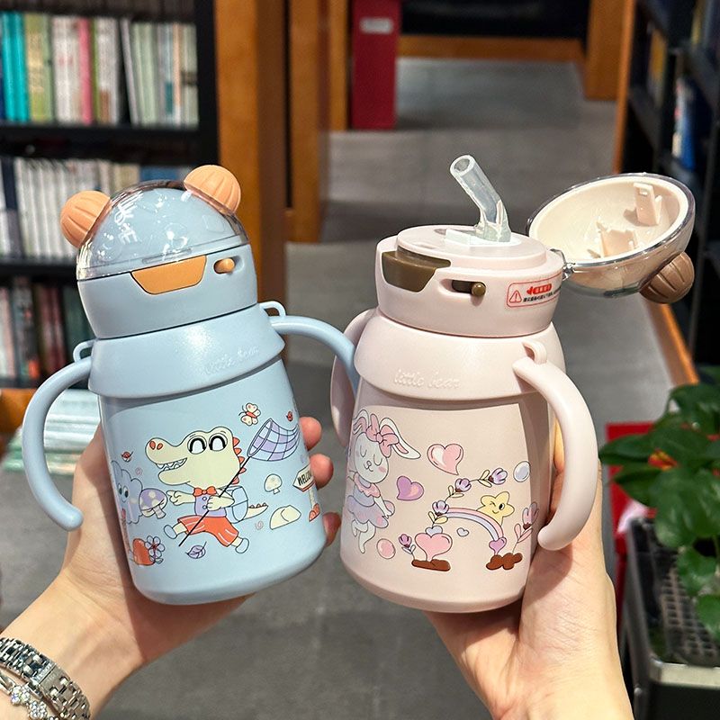 儿童可爱带手柄保温杯高颜值带吸管学生水杯幼儿园宝宝学饮杯便携