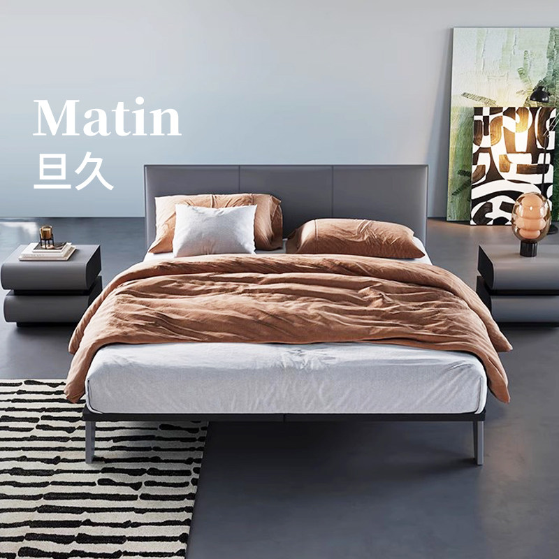 诺华意式极简七系铝合金主卧大床马鞍皮高端大气现代简约高脚床