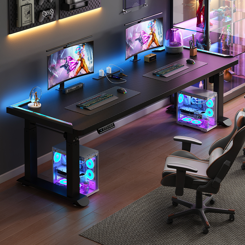 双人声控调节电动升降电脑桌