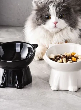 保护喝水碗粮食pvc高脚饭碗斜口黑色猫碗宠物狗防打翻颈椎猫食盆