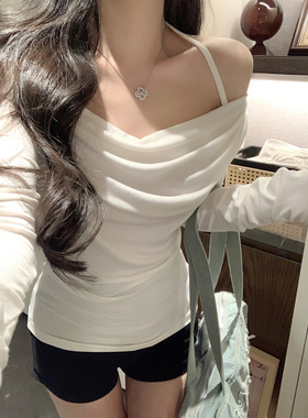 NAYA CHAN夏季新款设计感褶皱系带一字肩长袖t恤女收腰显瘦上衣潮