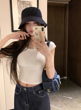 NAYA CHAN 短款露脐小飞袖短袖T恤黑白夏天超火紧身显瘦上衣女