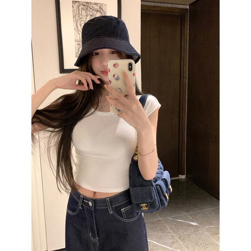 短款露脐小飞袖短袖T恤