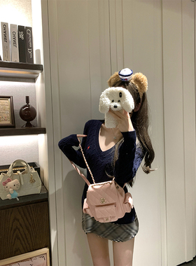 NAYA CHAN RL girl～小掐腰版 经典刺绣v领绞花毛衣女套头针织衫