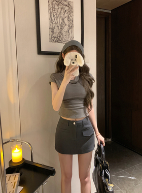 NAYA CHAN a字半身裙女2025秋季新款高腰显瘦包臀灰色西装短裙