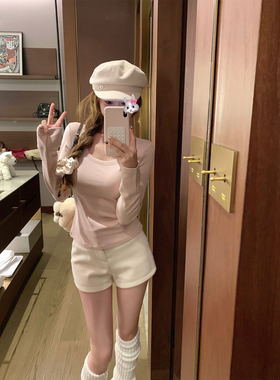 NAYA CHAN 加绒大圆领百搭舒适上衣修身显瘦收腰内搭t恤打底衫