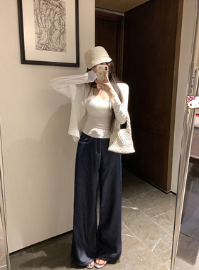 NAYA CHAN 工字含胸垫吊带背心两件套灰白黑色休闲简约针织开衫女