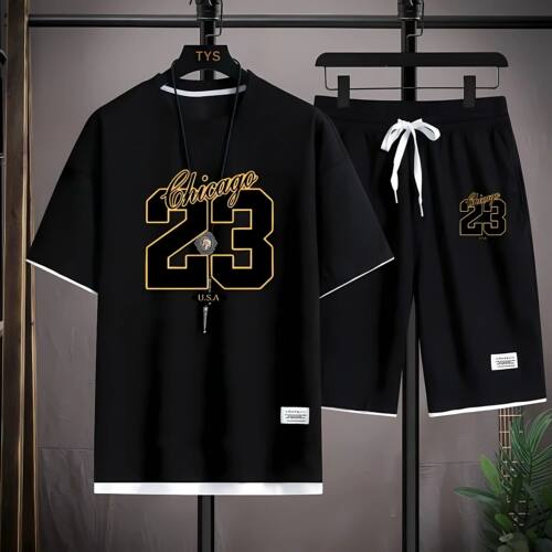 The 2025 summer new men's set features street fashion casual