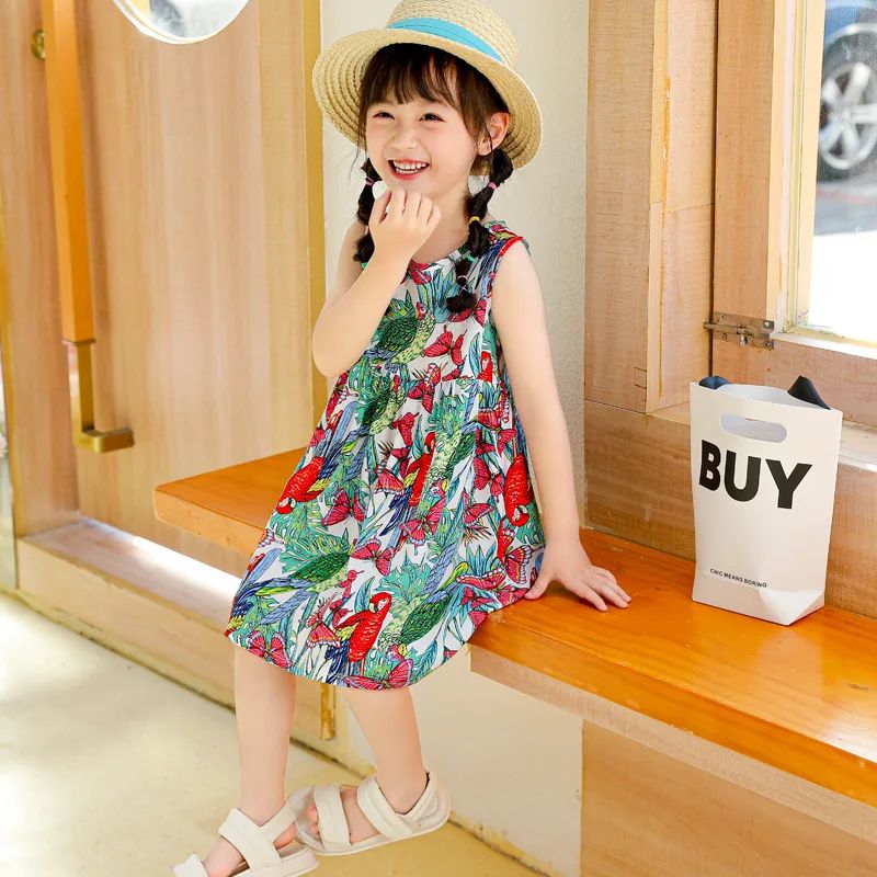 Summer Girl Dress Sleeveless Kids SundressPrinted Skirt Fash