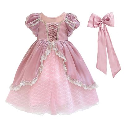 Pink Lolita Girls Satin Princess Birthday Party Dress Puff S