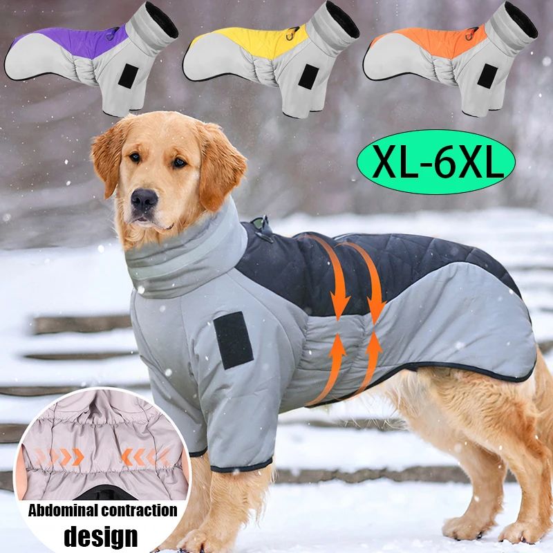 Winter Warm Dog Down Jacket Waterproof Large Dog Coat Reflec