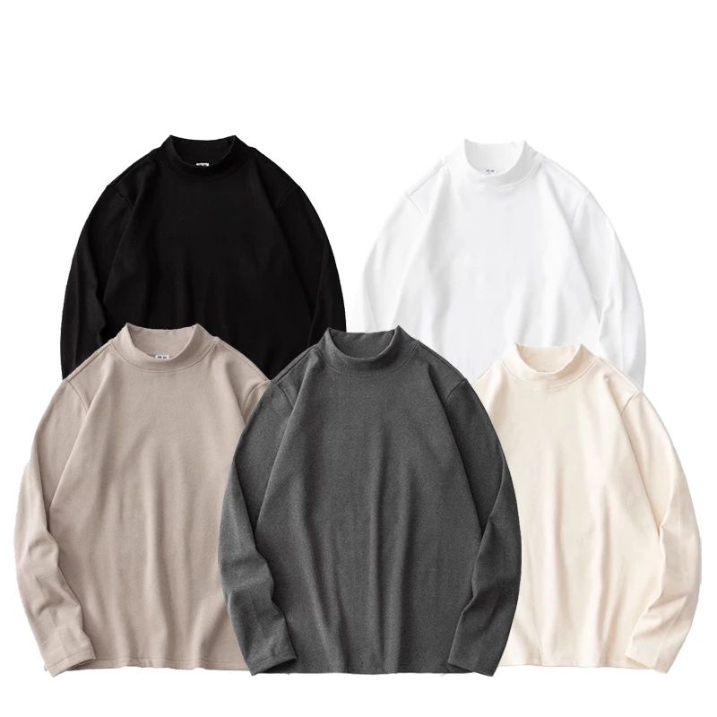 Autumn Winter Thick Fleece T-Shirt Men Half High-Collar T Sh