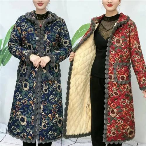 Autumn Winter New Home Clothes Long Women's Cotton Jacket Fl