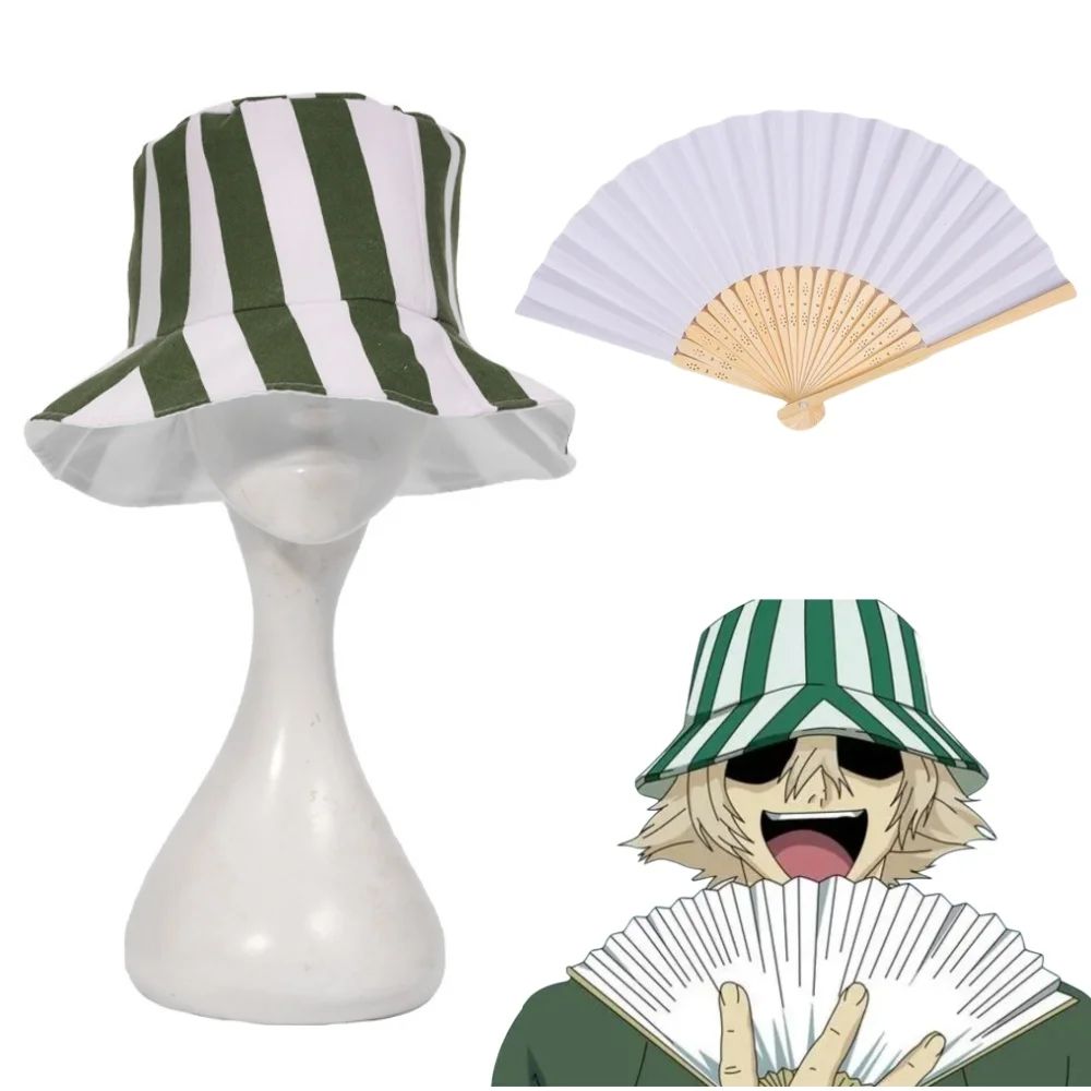 Anime Bleach Urahara Kisuke Cosplay Hat Folding Fan Prop Cap