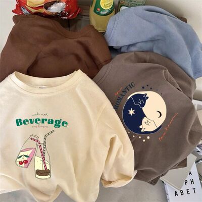 Long Sleeve Cute T-shirts Blue Tops 2026 Spring Autumn Cloth