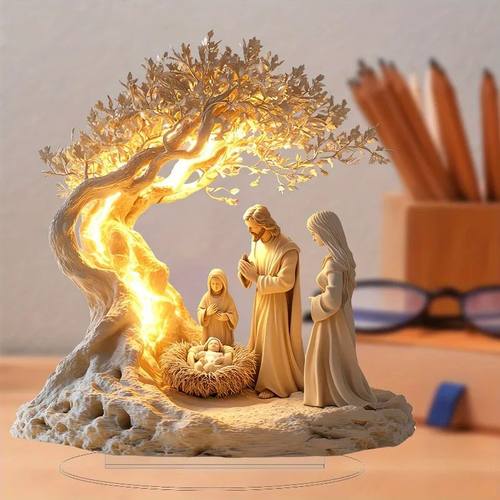1PCS Acrylic Nativity Scene Desktop Decor - Christmas Home D