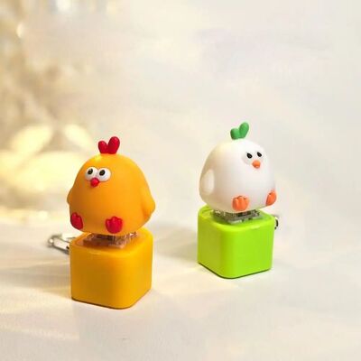 Yellow Chick Wooden Fish Keyboard Keychain Electronic Wooden