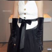长袖 赫本风手袖 套派对礼服配饰 手套黑色丝绒手套法式 金靖同款