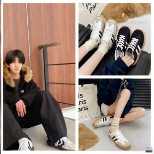 左奇函同款大码复古德训鞋男女圆头运动鞋百搭冬季系带平底休闲鞋