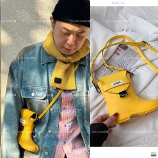 杜海涛同款包包黄色时尚斜挎包防水雨靴鞋子创意设计手机包