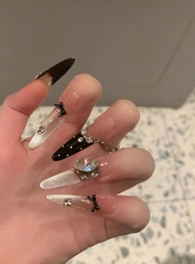 细狗长尖38mm穿戴甲纯手工穿戴甲秋冬新款紫色猫眼高级感显白美甲