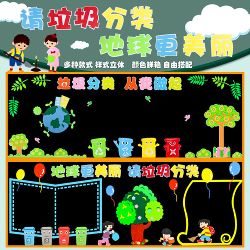 垃圾分类墙贴文明校园环保黑板报