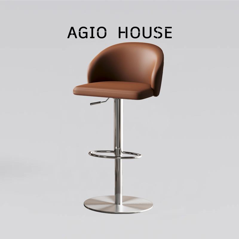 吧台椅轻奢现代简约家用岛台高凳升降旋转不锈钢意式极简前台凳子