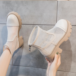 欧货透气网面凉鞋女高跟女鞋2025夏季新款厚底凉靴女网鞋粗跟性感