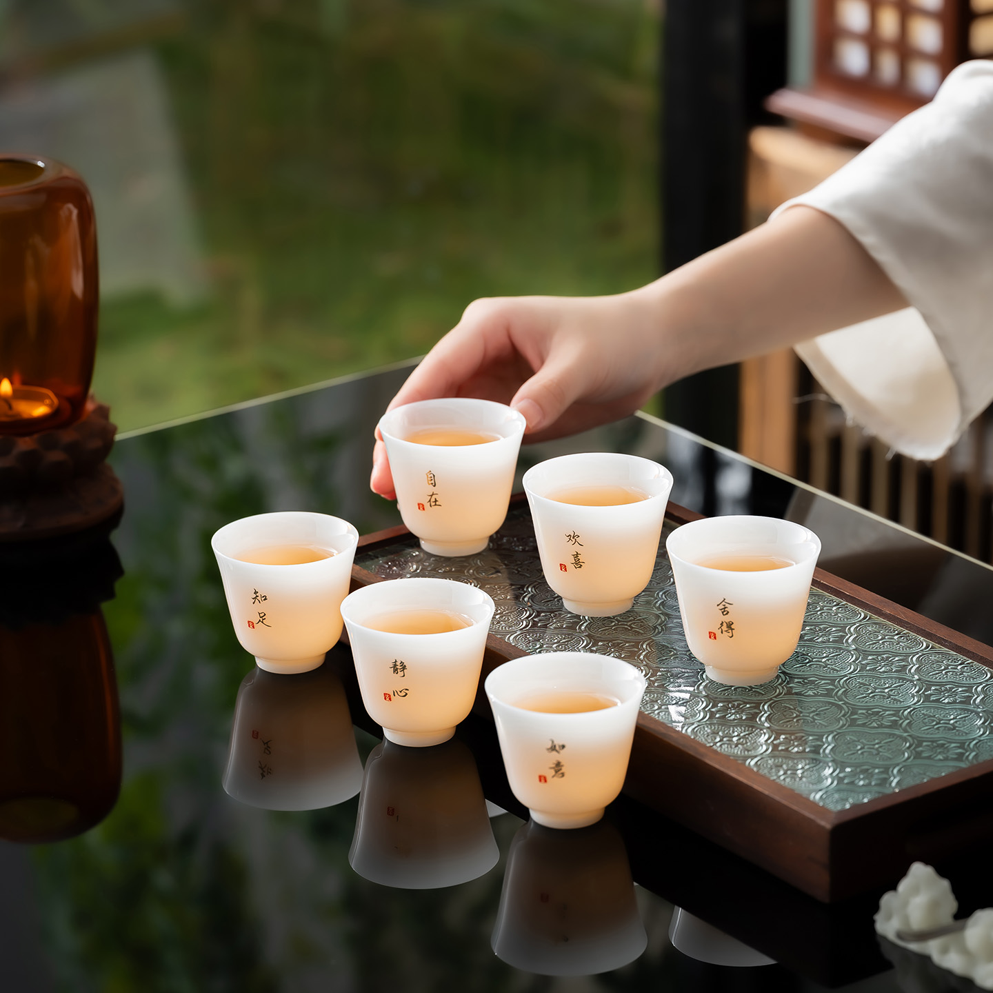 冰种璞玉高端羊脂玉功夫小茶杯6个中国白泡茶男女款个人专用茶杯