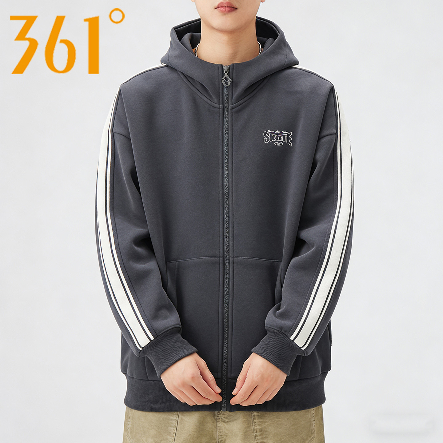 361运动外套男2025秋冬新款针织保暖连帽开襟卫衣休闲夹克上衣男