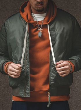 马登工装 美式复古二战军绿色MA1飞行夹克短款保暖加厚棉衣男秋冬