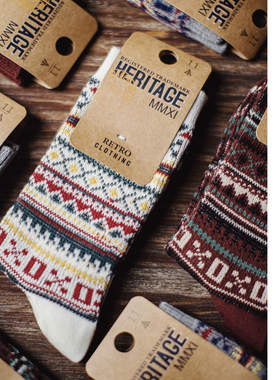 马登工装复古费尔岛风中筒厚袜子美式民族风针织保暖长袜男士冬季