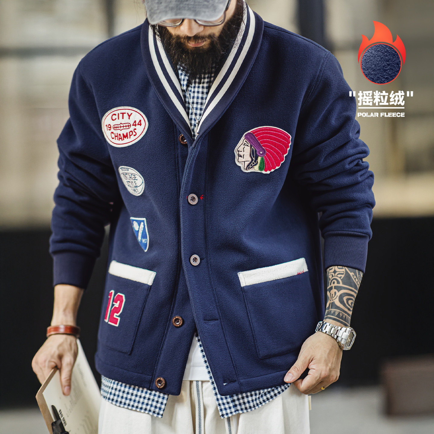 马登工装美式复古青果领开衫摇粒绒夹克保暖短款棒球服外套男秋冬,男装,卫衣,淘宝优惠券,粉丝福利购,淘宝优惠卷