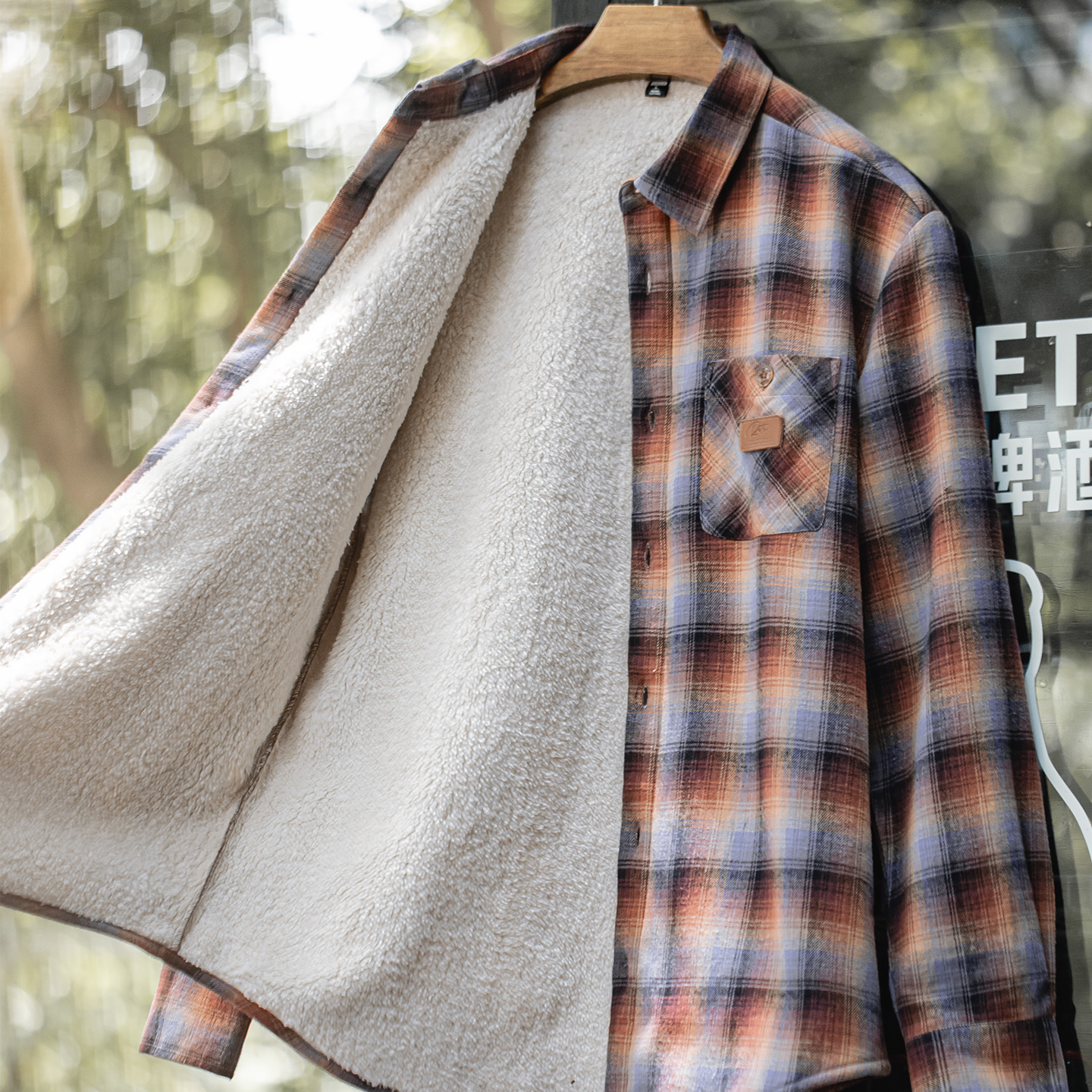 马登工装美式复古格子加绒衬衫外套摇粒绒保暖叠穿格纹衬衣男秋冬