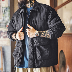 马登工装美式复古仿蜡染M65猎装夹克立领保暖硬汉棉服外套男秋冬