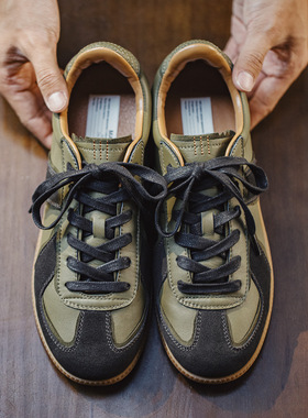 马登工装复古德训鞋低帮板鞋绿色休闲鞋百搭阿甘运动鞋男秋冬新款