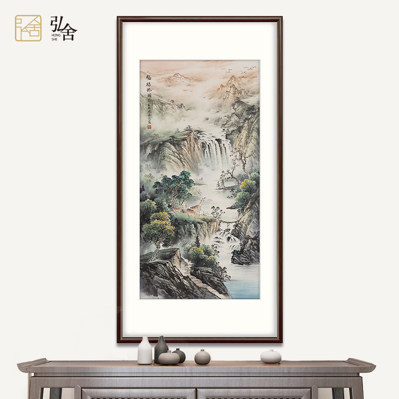 新中式玄关装饰画手绘山水画竖版办公室书房挂画国画餐厅走廊壁画