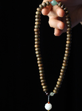 批发 绿檀算盘珠0.8×55颗青莲白玉款手串手链男女式文玩念珠