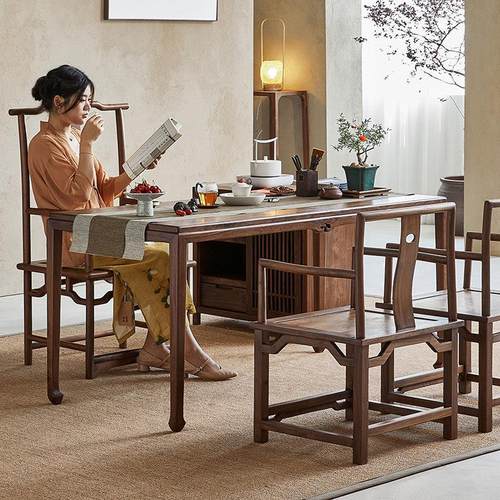 北美黑胡桃木茶桌禅意家用办公全实木新中式茶台现代简约功夫茶几