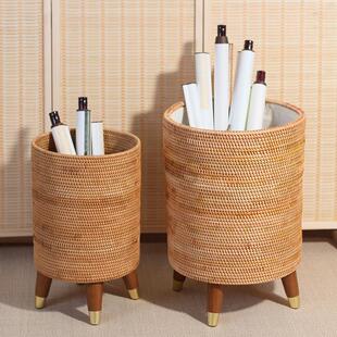 藤编草编废纸篓中式书房卷轴画 画书画 画字画 画收纳筐画 画筒画