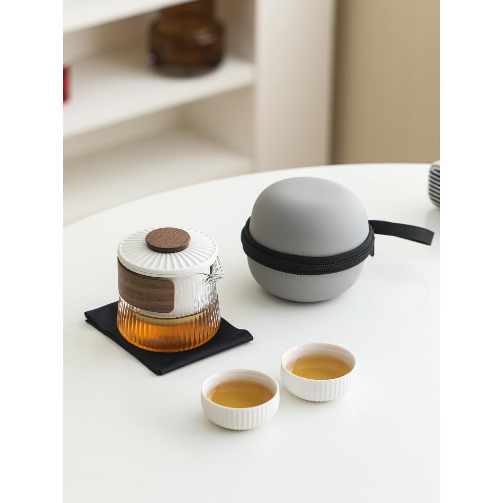 玻璃快客杯一壶二杯露营旅游喝茶装备户外便携式旅行功夫茶具套装